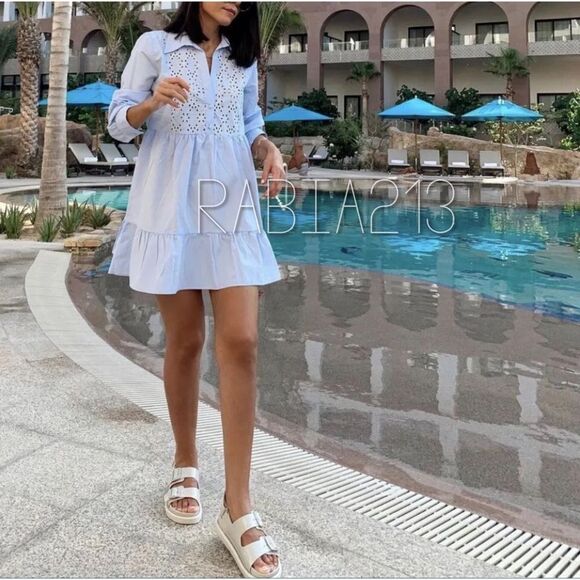 ZARA OPENWORK EMBROIDERED DRESS - Picture 9 of 16